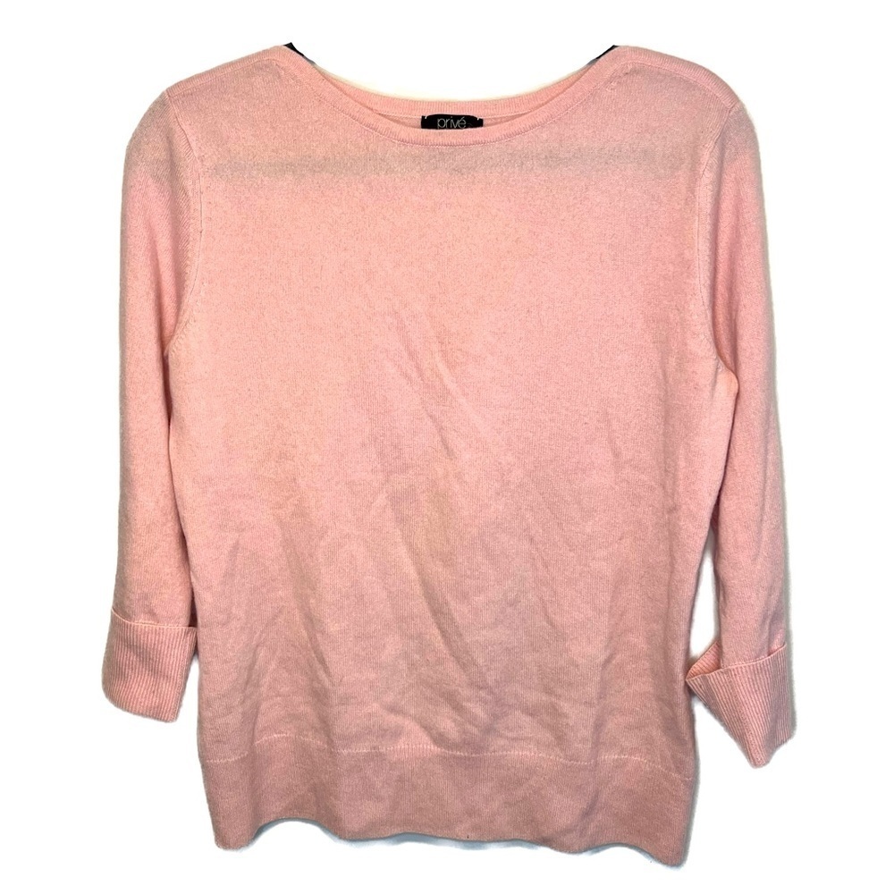 Prive 100% Cashmere Boatneck Pullover Button Cuff Sz M Pastel Pink